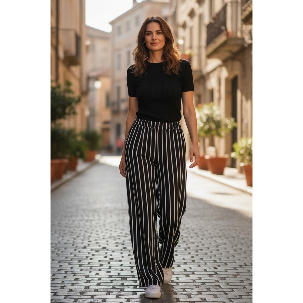 Size L - Boom Boom Loose Pants Black & White Stripe